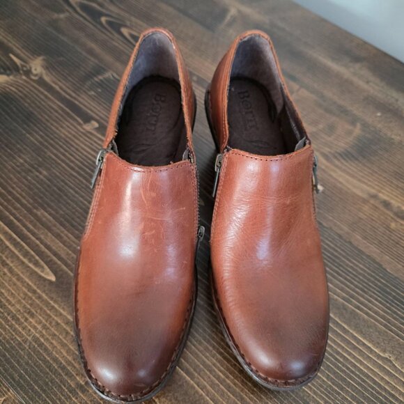 Born Elliott Tan/Brown Leather Double Zip Plain Toe Clog Sz.6.5 Comfort - Picture 14 of 15